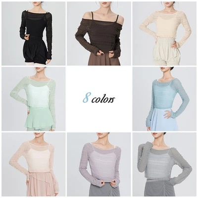 Ropa de yoga para adultos Camisa de encaje para mujer Mangas largas Fuera del hombro Malla Top Foto 1 de 4