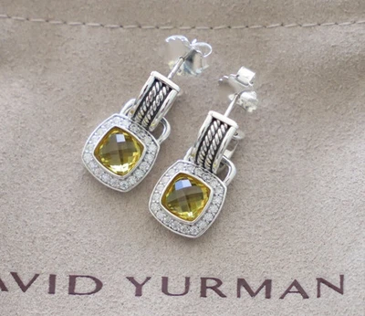 Pendientes colgantes David Yurman plata 7 mm albión limón citrino y diamantes. U-84 Foto 1 de 4