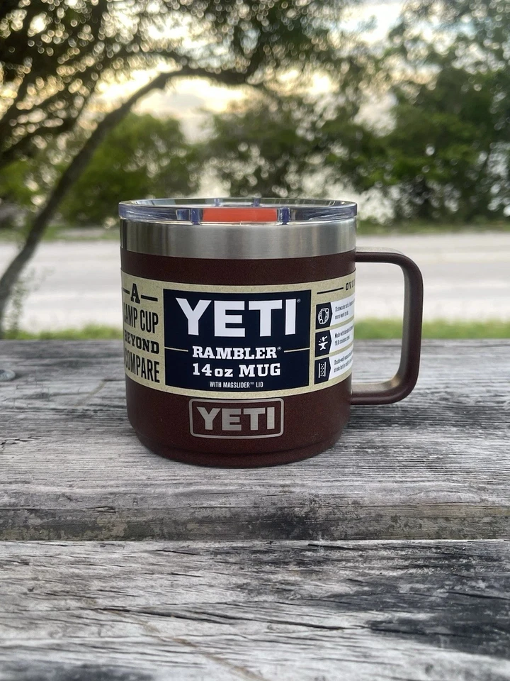 Nuova tazza/tazza Yeti Wetlands Brown Rambler 14 oz con coperchio Magslider nuova con etichette - Immagine 1 di 1