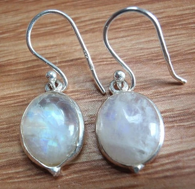 Pendientes ovalados de piedra lunar de plata de ley 925 colgantes m120 obtienes pendientes exactos Foto 1 de 3