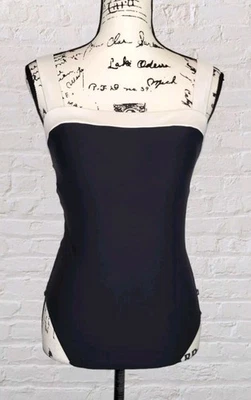 Nautica Classic Nautical One Piece Swimsuit LG Black White Wide Strap Cruise - Image 1 of 4