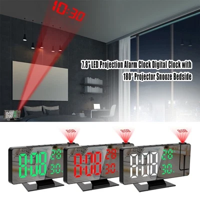LED Projection Alarm Clock Digital Clock with 180° Projector Snooze Bedside - Image 1 of 4