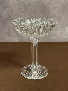 American Brilliant Period Cut Crystal Glass 8” Bowl & Pedestal Stem Sawtooth Rim - Picture 1 of 23