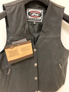 River Road black Granite motorcycle riding LEATHER vest women's size S - Picture 1 of 4