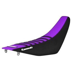 1994-1998 Kawasaki KX125/250 gripper seat cover BLACK/PURPLE/BLACK rib #78 LOGO - Picture 1 of 5