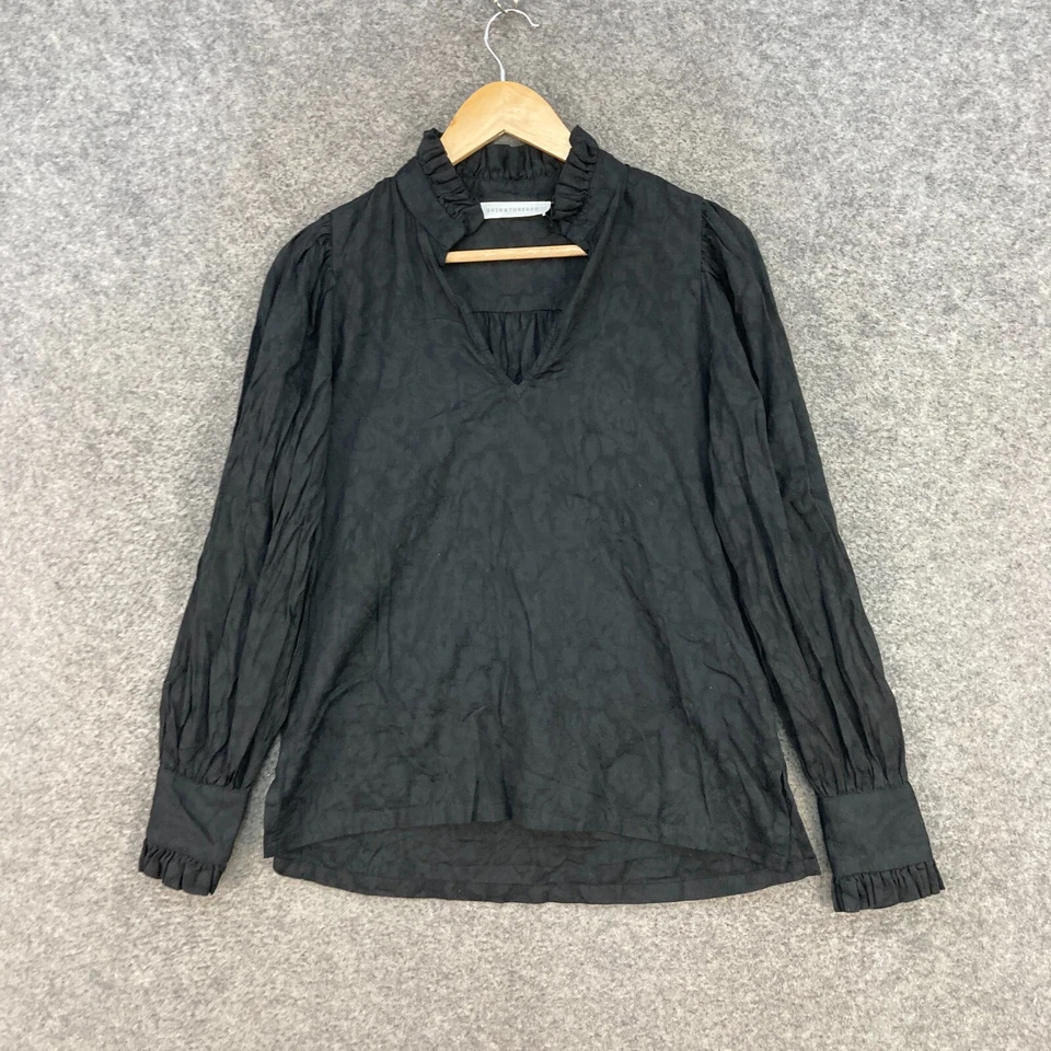 Blusa Skin & Threads para mujer 0 negra manga larga cuello en V camisa de algodón 28108 Foto 1 de 4