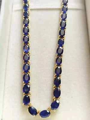 Oval Cut Lab Created Blue Sapphire Tennis Necklace 14K Yellow Gold Plated 18" in - Image 1 of 3