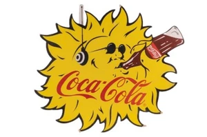 Vintage Coca-Cola Advertising Sign Sun With Walkman Cardboard Box 1970s - Picture 1 of 2