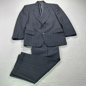 VINTAGE Givenchy 2 Piece Suit Mens Blue Striped Wool Blazer 44R Pants 30x28 * - Picture 1 of 21