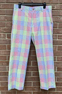 NWT IZOD Golf Check Plaid Flex Stretch Colorful Chino Pant 32 X 29 Lime Red Blue - Picture 1 of 9
