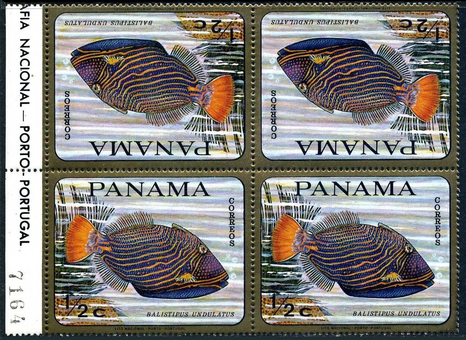 Panama 486 tete-beche block,MNH.Mi 1070.Tropical fish,1968.Balistripus undulatus - Изображение 1 из 1