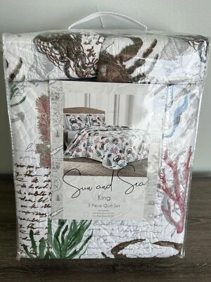 Набор одеял SUN and SEA KING из 3 предметов. Ракушки, крабы, рыбы, кораллы. НОВЫЙ! - Изображение 1 из 4