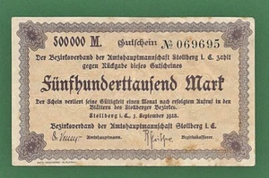 04 011 Notgeld Amtshauptmannschaft Stollberg 500 000 Mark, 1.9.1923, KN schwarz - Picture 1 of 2