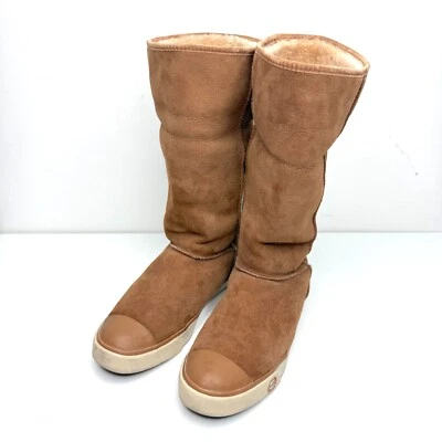 UGG Delaine Fold Over Cuff Suede Sheepskin Shearling Fur Lined Boots 8.5 Brown - Image 1 of 4
