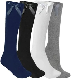 3 Pack Girl's Knee-High Bow Socks, Kids Back to School Uniform Socks Kids Cotton - Picture 1 of 5