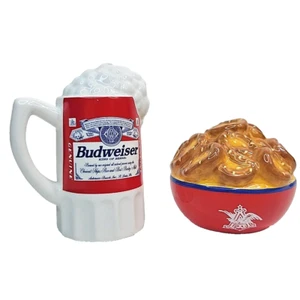 Budweiser birra e ciotola di salatini Anheuser Busch shaker sale e pepe vintage - Foto 1 di 6