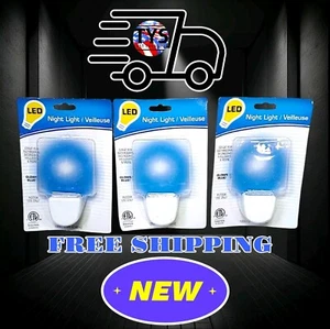 3 Pkg lot - NIP - NIGHT LIGHT LED -  VEILLEUSE - Glows blue  0.4 W - 60HZ - 120V - Picture 1 of 4