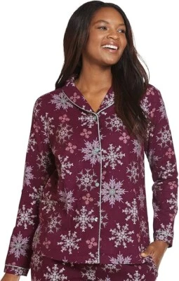 Женская фланелевая рубашка для сна на пуговицах Jockey — 1X или 2X Blissful Snowfall - Изображение 1 из 2