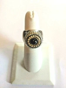 Designer Signed Flli Menegatti Sterling Silver & Gold Onyx Dome Circle Ring Sz 6 - Picture 1 of 3