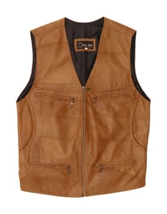 VINTAGE Mens Leather Gilet UK 38 Medium Brown Patchwork Leather AJ09 - Picture 1 of 3