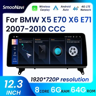 12.3” CarPlay 64G Android 14.0 Autoradio GPS Navi für BMW X5 E70 X6 E71 CCC - Bild 1 von 4