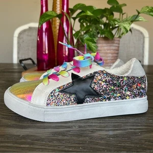 Steve Madden Rezume Glitter Star Girl’s Size 4 Lace Up Sneakers! - Picture 1 of 7