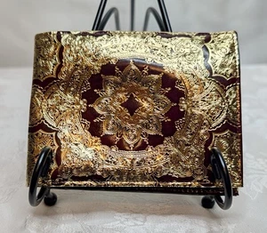 VINTAGE italienische vergoldete antike geprägte Leder-Münzbörse mit Druckknopfverschluss, Portemonnaie - Bild 1 von 9