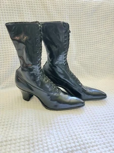 VINTAGE Pair VICTORIAN LADIES LACE UP LEATHER BOOTS Black EX CONDITION - Picture 1 of 5