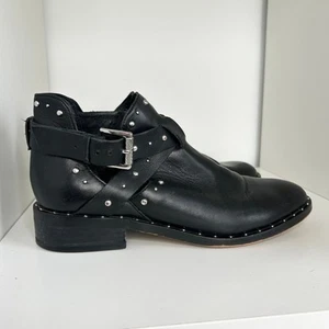 HALOGEN Leather Ankle Boots Womens Size 5.5 Biker Moto Studded Buckle Edgy Alt - Picture 1 of 8