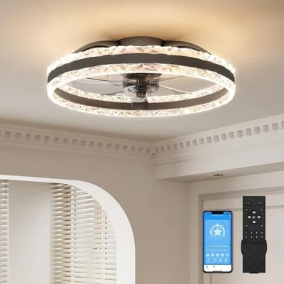 60CM Smart LED Ceiling Fan, 6 Speeds, Dimmable 3000-6500K, Black - Image 1 of 4