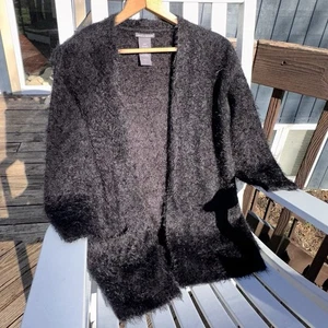 Chelsea & Theodore lange schwarze flauschige Strickjacke Pullover Gr. M Damen Wimpern Strick - Bild 1 von 5