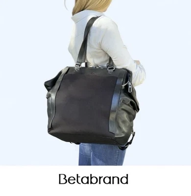 BetaBrand Tote Black Leather/Canvas Travel Weekender Bag Backpack Straps - Image 1 of 4