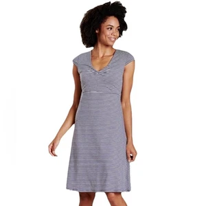 Toad & Co Rosemarie Dress Striped Blue Grey Organic Cotton Womens Medium - Picture 1 of 12