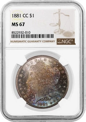 1881 CC Carson City $1 Morgan Silver Dollar NGC MS67 Gem Uncirculated Coin Toned - Image 1 of 4