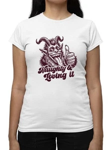 Naughty Krampus Humor Creepy Christmas Women's T-shirt - Picture 1 of 7