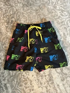 Maillot de bain homme logo MTV petit short de bain doublé noir coloré partout - Photo 1/3