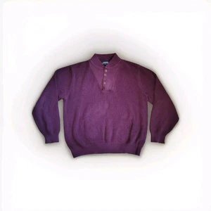 Vintage Lands End Sweater Mens Large Purple Chunky Knit Made in USA Stretch Rib - Picture 1 of 7