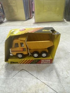 Camión de volteo vintage E-Toys amarillo acero prensado nuevo en caja desgaste - Imagen 1 de 10
