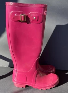 Womens Hunter Pink Gloss Tall Boots Waterproof Rain Boots Size 6 - Picture 1 of 12