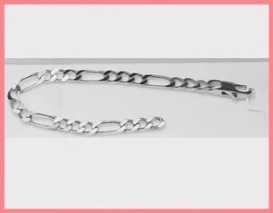 Braccialetto a Maglie Figaro Alternata 21 CM X 5 MM IN Argento Solido 925/1000 - Foto 1 di 5