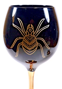 Spider Wine Glasses Hand Painted Set of 2 Black Bowl with Copper Spider/Stem - Picture 1 of 8