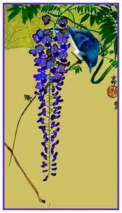 Ohara Shoson Koson Wisteria Flycatcher Bird Counted Cross Stitch Chart Pattern - Picture 1 of 10
