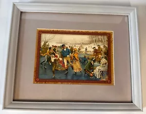 "Escena de patinaje sobre hielo victoriano estilo vintage mate/enmarcada 10,75"" x 9"" x 1""" - Imagen 1 de 6