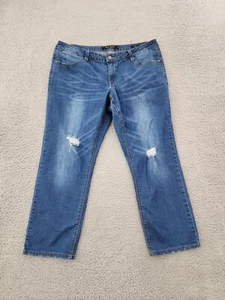 Max Jeans Womens 14 Blue Crop Distressed Denim Pants Mid Rise Stretch 34X25 - Picture 1 of 13