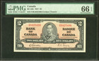 Canada $2 Dollar Banknote 1937 Bc-22b Pmg Gem Unc 66 Epq Vintage and Rare Grade