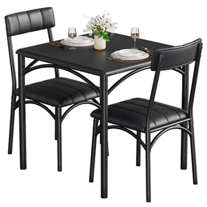 Dining Table Set w/2 Upholstered Chairs & Square Table for Dining Room Black - Picture 1 of 7