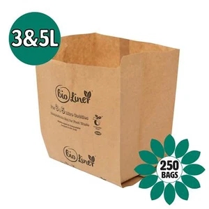 3L & 5L - 250 x Paper Compostable Brown Caddy Food Waste Bin Liners/Bin Bags - Picture 1 of 3