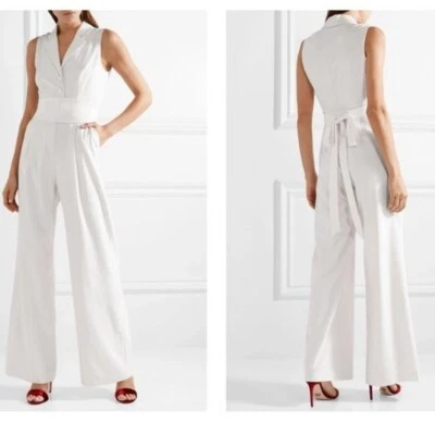 Rachel Zoe Karli Wide Leg Virgin Wool Twill Jumpsuit Sleeveless off-white/ecru - Image 1 of 4