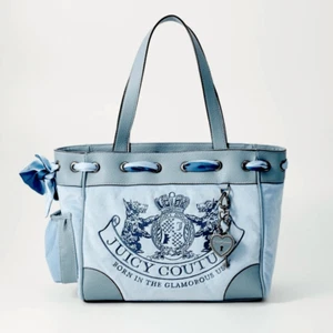 Juicy Couture 2025 Daydreamer Shopper Bag Dusk Blue Velour & Faux Leather - Picture 1 of 14