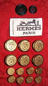 VTG HERMES PARIS SIGNATURE H LOGO DB BUTTON SET 6 - 20.8MM / 8 - 13.6MM BLAZER - Picture 1 of 20